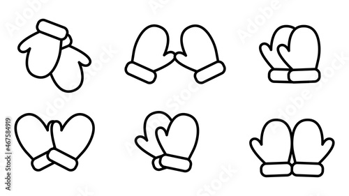 Line icons set, Christmas mittens, isolated on white background