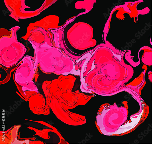 background with black and red elements, abstract red spots, overflow of paint