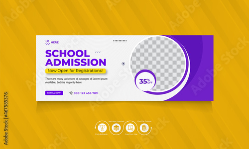 Kids school education admission Facebook cover & Education Social media cover template, Online school Fb timeline cover colorful design