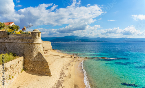 Billede på lærred Landscape with  Saint Francois beach and old citadel  in Ajaccio, Corsica