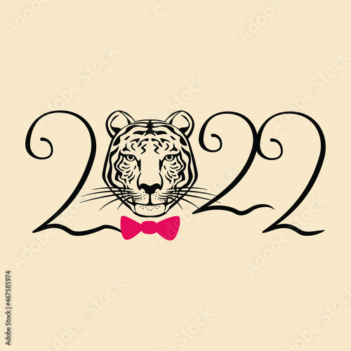Postcard for the new year 2022. Tiger. Vector illustration