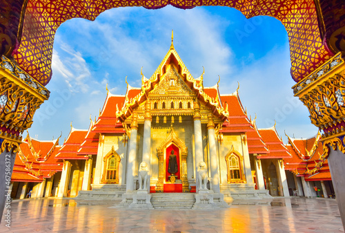 Beautiful Wat Benchamabophit or The Marble Temple. A majestic Buddhist temple . Bangkok, Thailand photo