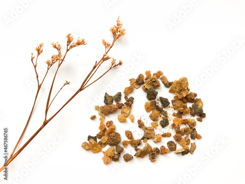 Photo Myrrh is a natural gum or resin extracted from a number of small, thorny tree sp