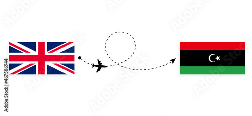 Flight and travel from United Kingdom of Great Britain to Libya by passenger airplane Travel concept