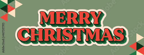 Merry Christmas holiday graphic design vector banner, retro vintage modern illustration, red green stripped geometric pattern, December celebration sign, label header element, greeting card art