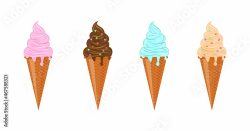 Obraz na płótnie set of flavored ice cream cone isolated on white background vector illustration w salonie