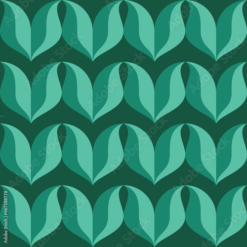 Background leaves design. Nature ornament seamless pattern. Abstract geometric mosaic. Green color. Vector illustration. 