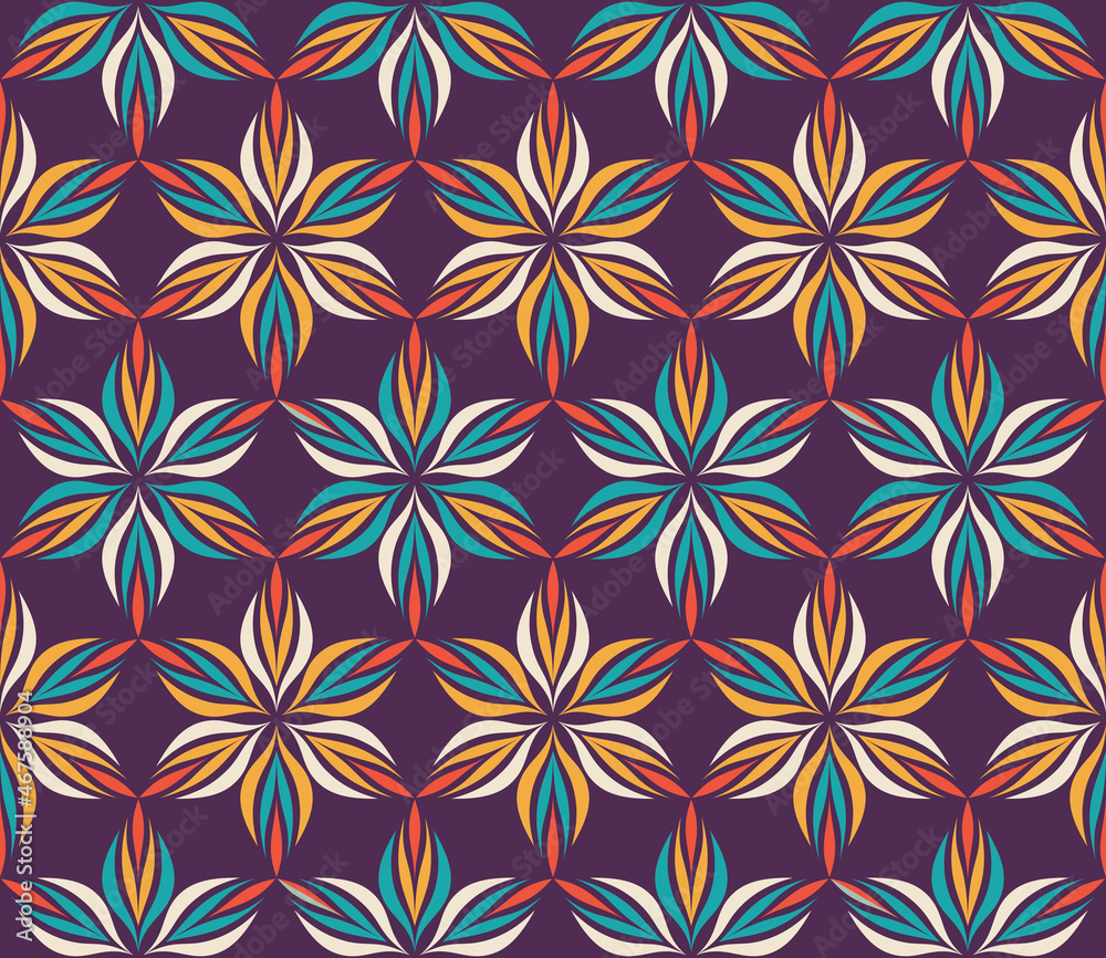 Background design - flowers, petals, leaves. Nature ornament seamless pattern. Floral garden concept graphic background. Abstract geometric mosaic. Vector illustration. 