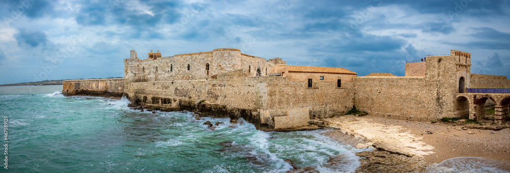 Panorama View of the Fortress Castello Maniace on Ortygia Island, Syracuse, Italy - UNESCO World Heritage
