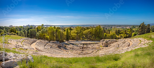 Panorama View of the Greek Theater il Teatro Greco at the Parco Archeologico della Neapolis, Viale Paradiso, Syracuse, Sicily, Italy - UNESCO World Heritage photo