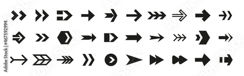 Arrow icon. Interface forward or back signs. Up and down marks. Left and right directions. Website and menu navigation. Game orientation symbols. Vector upload and download buttons set
