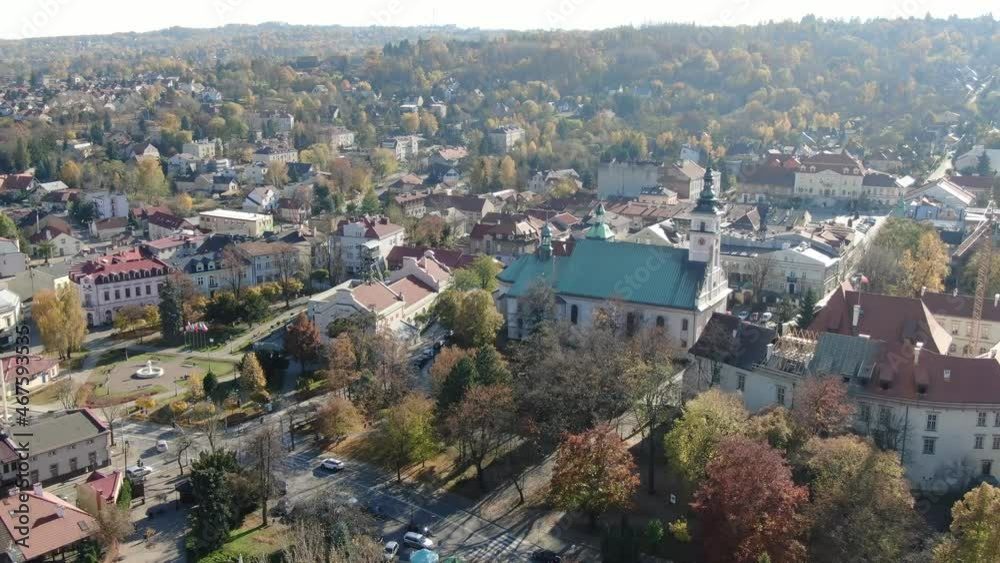 Flying over Wieliczka town near Krakow city in Poland Flying over Wieliczka town near Krakow city in Poland