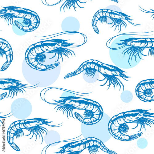 Seafood seamless pattern, shrimp background, prawn illustrations
