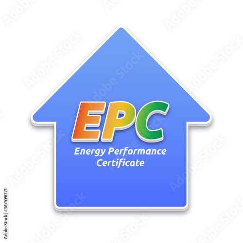 Energy Performance Certificate Illustration - Vector image of EPC logo with ratings colors - Effective and ineffective insulation concept (Low and High power consumption)