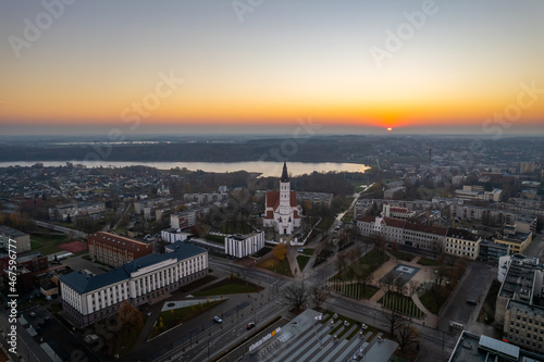 Aerial autumn fall sunrise view of   iauliai city  Lithuania