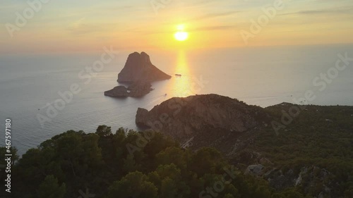 Es Vedra Ibiza drone flight at sunset photo