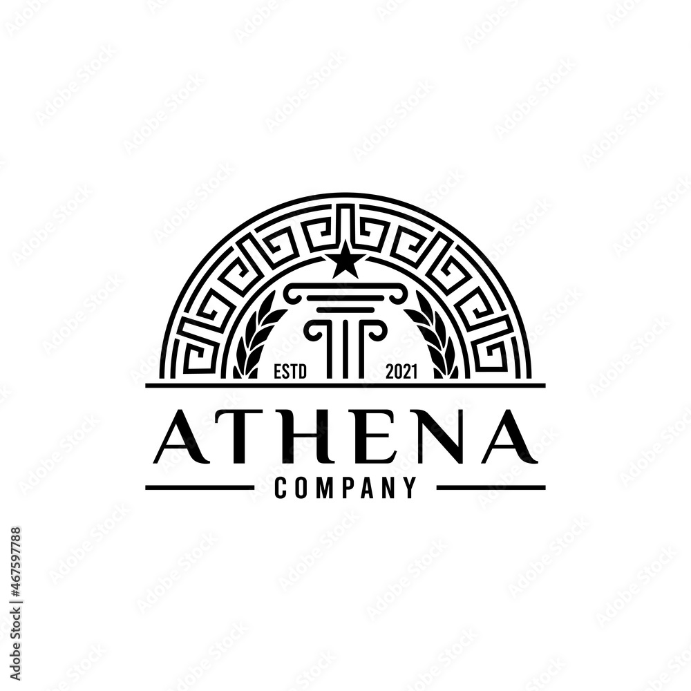 Ancient Greek pillar column, Laurel Wreath, border pattern logo design