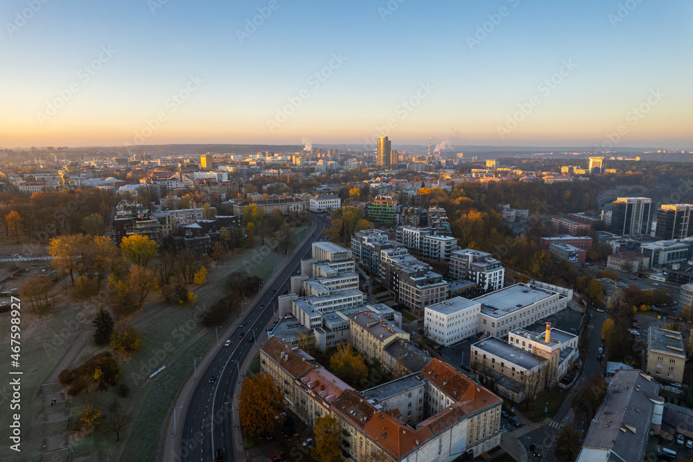 Obraz premium Aerial autumn fall sunrise view of Vilnius, Lithuania