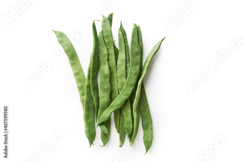 Fényképezés Flat lay green beans white background