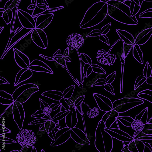 Seamless pattern with clover three leaves for Saint Patricks Day. Background with flowers and clover leaves. Can be used template for wallpaper, printing on fabrics, interior design, packaging etc.