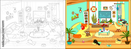 Cozy house series. Vector illustrations for coloring book.