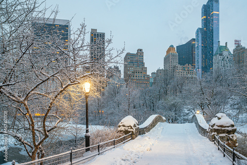 Gapstow Bridge in Central Park after snow storm