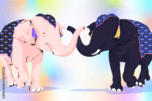 Religious ceremonial elephants in traditional costume
