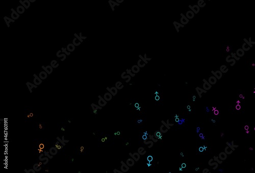 Dark multicolor, rainbow vector pattern with gender elements.
