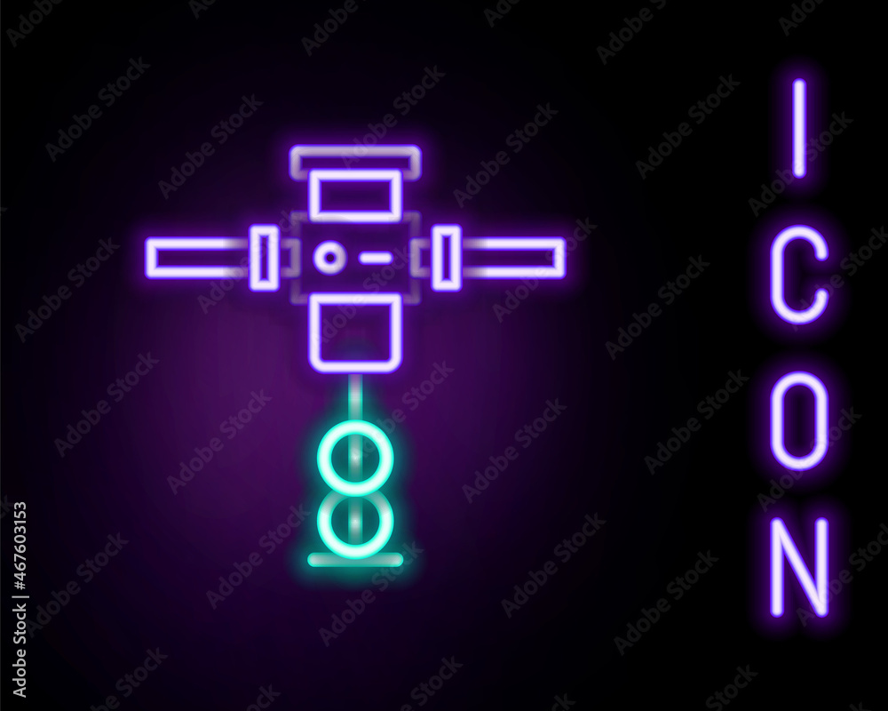 Glowing neon line Construction jackhammer icon isolated on black background. Colorful outline concept. Vector Glowing neon line Construction jackhammer icon isolated on black background. Colorful outline concept. Vector
