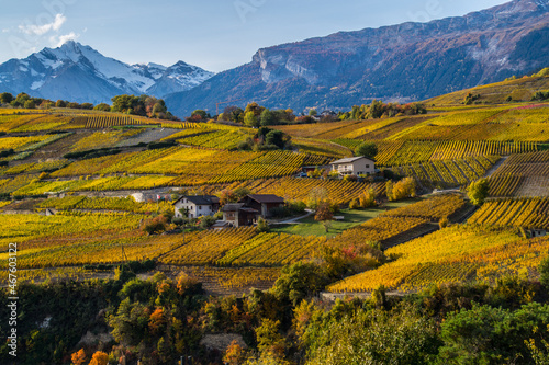 Obraz na płótnie Beautiful landscape of agricultural fields in Ayent in Valais in swiss