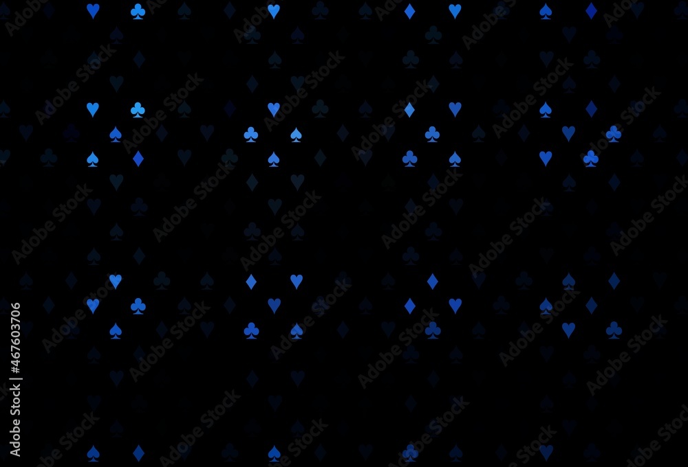 Dark blue vector background with cards signs.