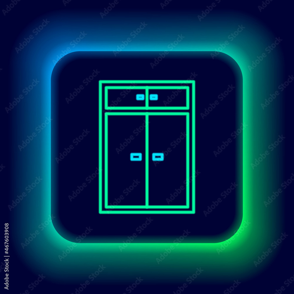 Glowing neon line Wardrobe icon isolated on black background. Colorful outline concept. Vector Glowing neon line Wardrobe icon isolated on black background. Colorful outline concept. Vector