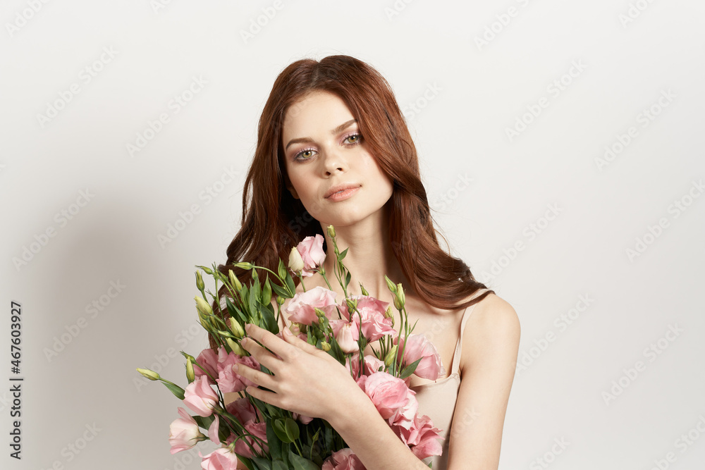 pretty woman with a bouquet of flowers lifestyle glamor pretty woman with a bouquet of flowers lifestyle glamor