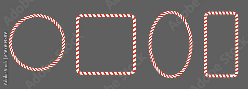 Christmas set frame red-white candy cane. Vector isolated flat design.