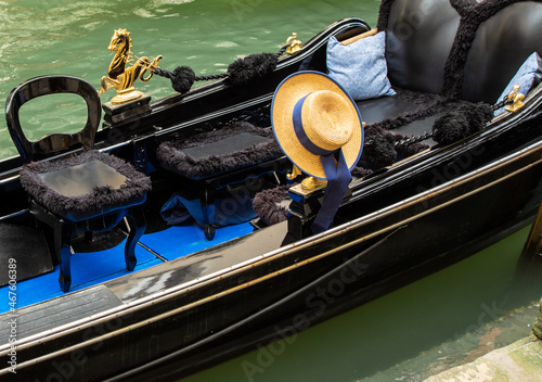 Venetian gondola without a gondolier and passengers