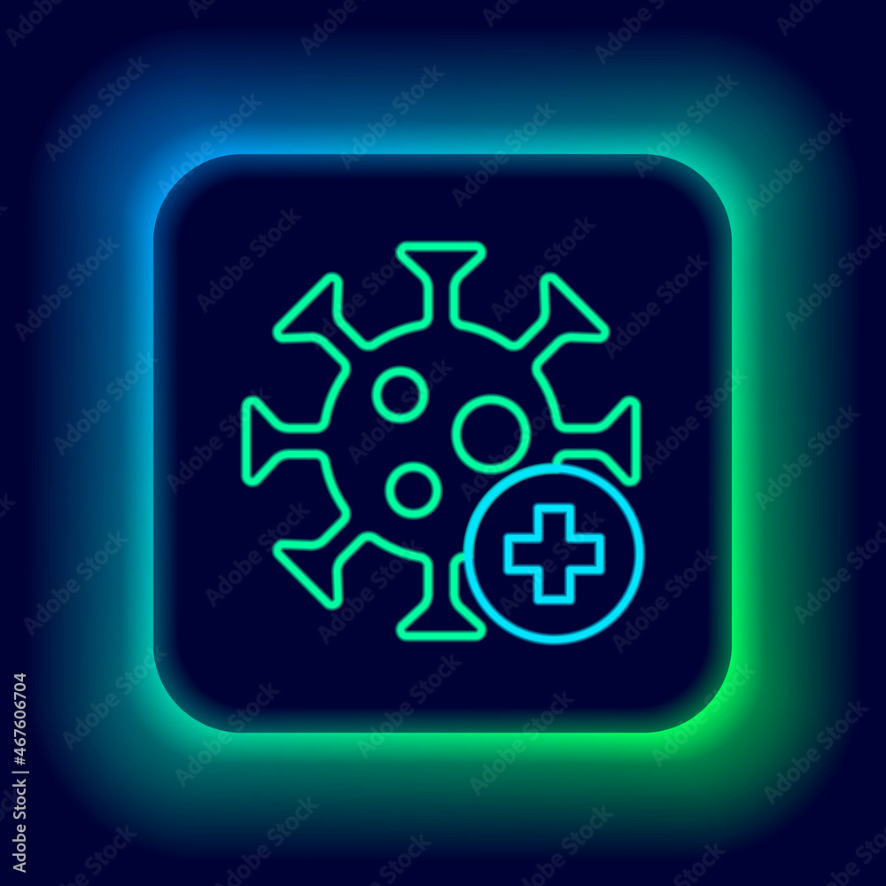 Glowing neon line Positive virus icon isolated on black background. Corona virus 2019-nCoV. Bacteria and germs, cell cancer, microbe, fungi. Colorful outline concept. Vector Glowing neon line Positive virus icon isolated on black background. Corona virus 2019-nCoV. Bacteria and germs, cell cancer, microbe, fungi. Colorful outline concept. Vector