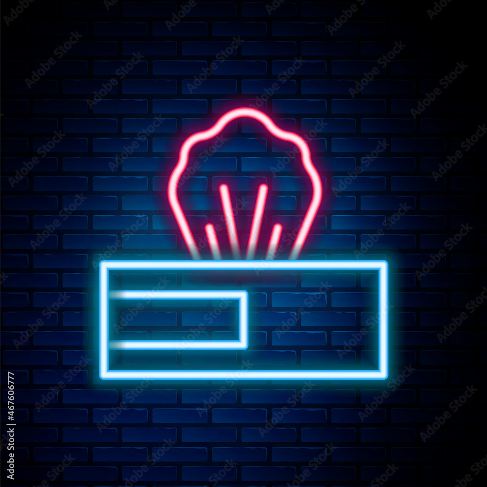 Glowing neon line Wet wipe pack icon isolated on brick wall background. Colorful outline concept. Vector Glowing neon line Wet wipe pack icon isolated on brick wall background. Colorful outline concept. Vector