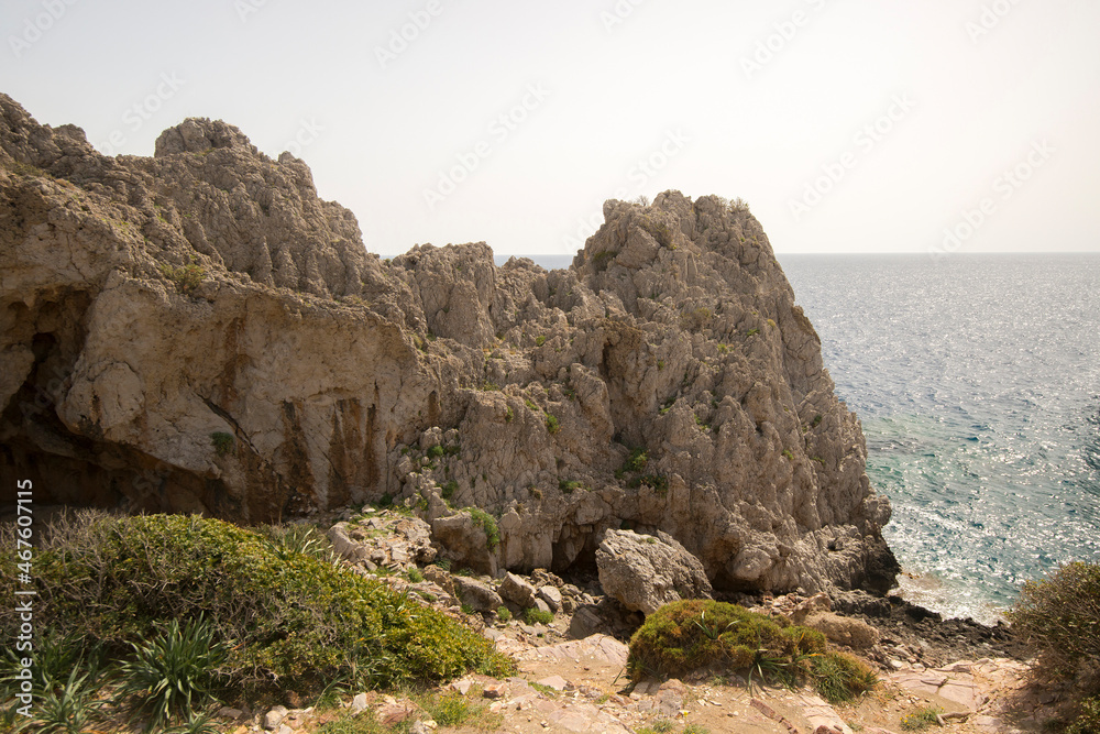 View on the rocky coast at Agios Pavlos in southern Crete, Greece