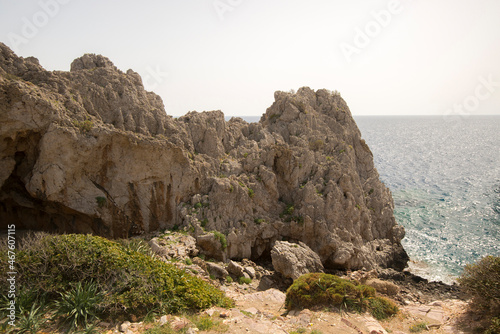 View on the rocky coast at Agios Pavlos in southern Crete, Greece