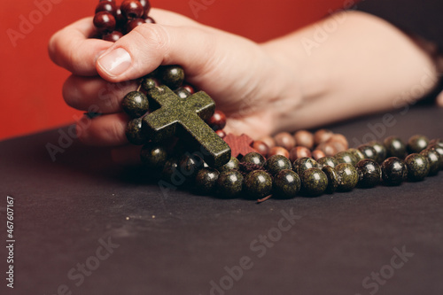 rosary beads orthodox cross close-up christianity faith the bible