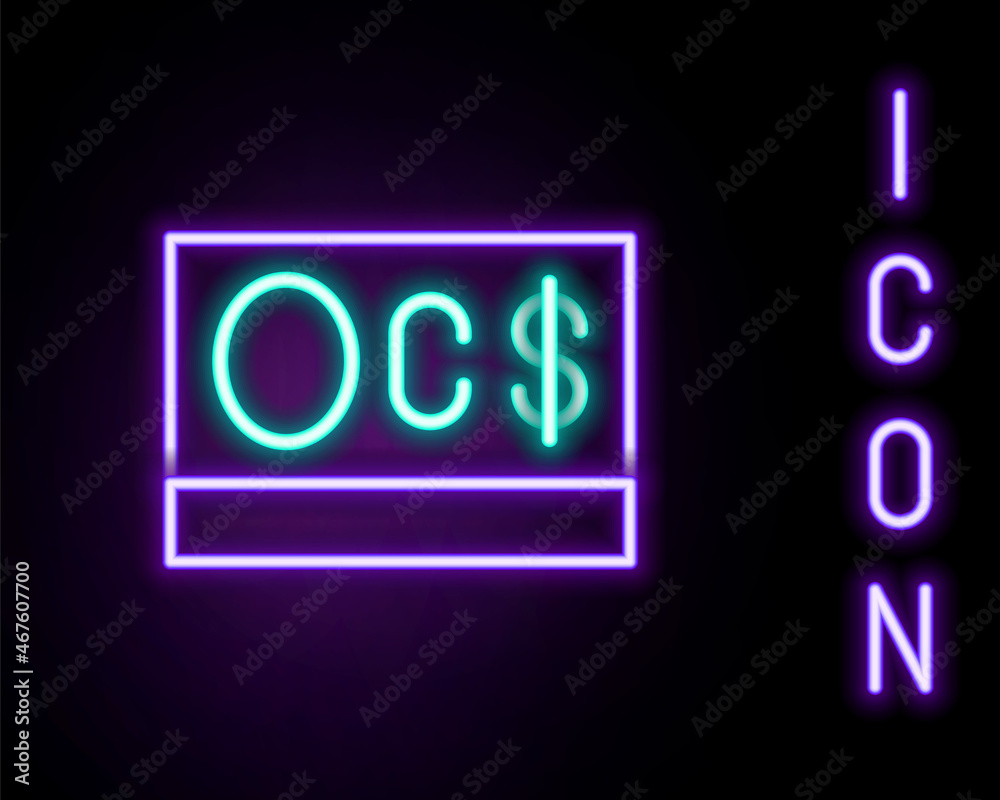 Glowing neon line Canadian dollar currency symbol icon isolated on black background. Colorful outline concept. Vector Glowing neon line Canadian dollar currency symbol icon isolated on black background. Colorful outline concept. Vector