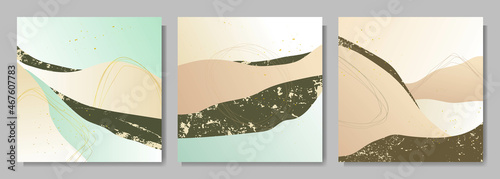 Abstract vector illustration. Minimalist shapes. Linear curved pattern. Design for social media template, web banner, blog post. Grunge style drawn background. Vintage concept. Pastel gradient colors.