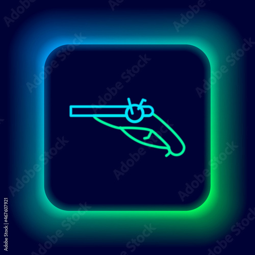 Glowing neon line Vintage pistols icon isolated on black background. Ancient weapon. Colorful outline concept. Vector