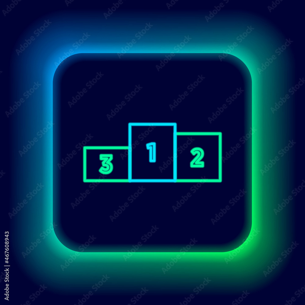 Glowing neon line Business podium icon isolated on black background. Employee nomination sign. Person award symbol. Colorful outline concept. Vector