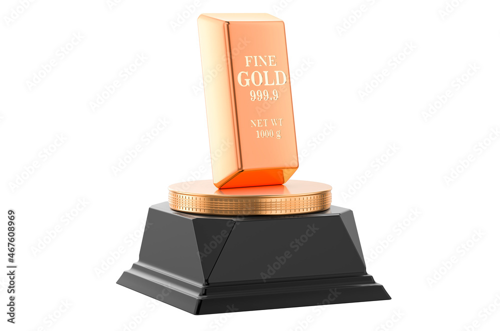Gold ingot golden award concept. 3D rendering Gold ingot golden award concept. 3D rendering