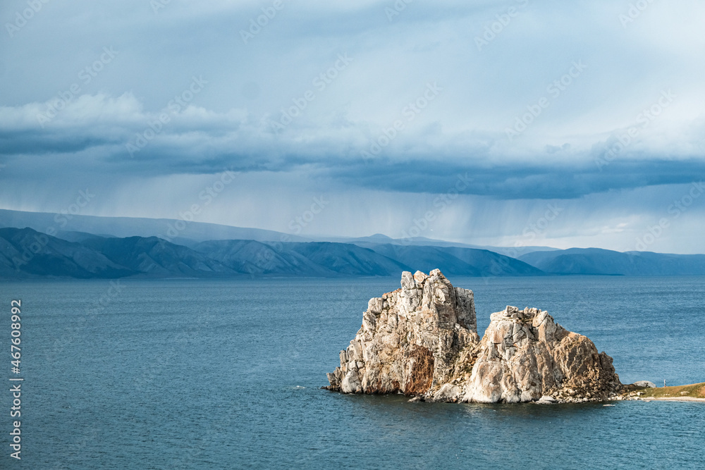 Naklejka premium Shaman rock, Olkhon Island on Lake Baikal, Russia