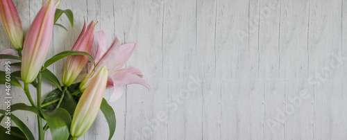 beautiful lily flower on a wooden background