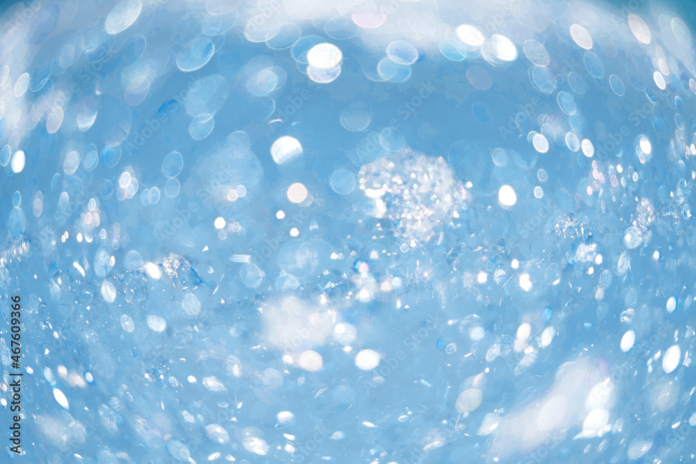 Magical fairy white and blue background. Air bubbles of foam. Funnel concept.