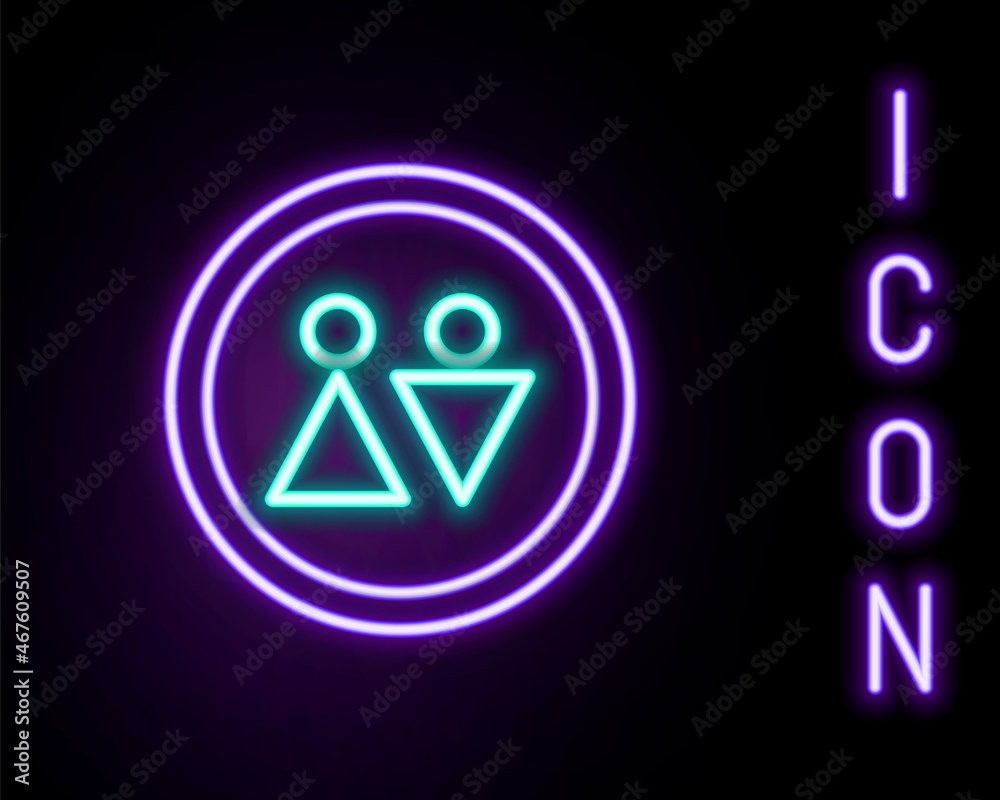 Glowing neon line Toilet icon isolated on black background. WC sign. Washroom. Colorful outline concept. Vector Glowing neon line Toilet icon isolated on black background. WC sign. Washroom. Colorful outline concept. Vector