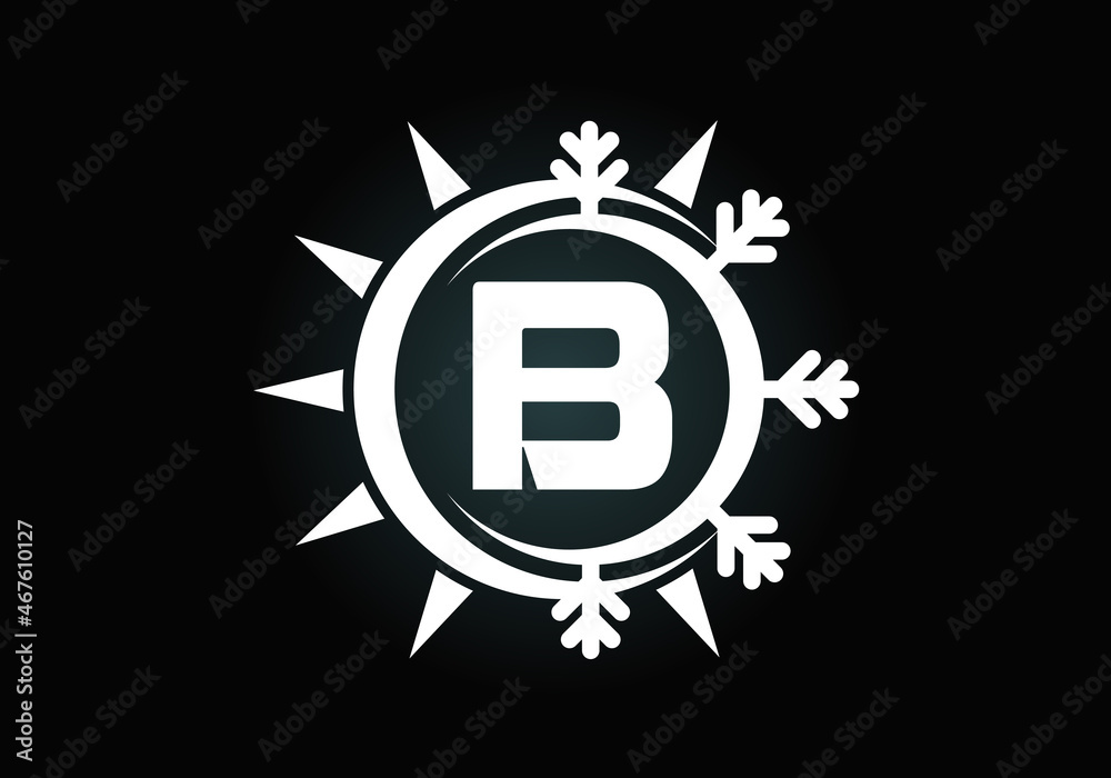 Vetor de Initial B monogram alphabet with abstract sun and snow. Air